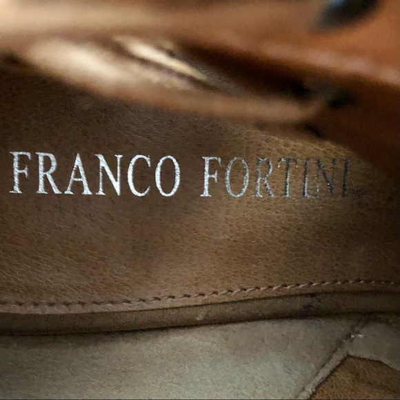 Franco Fortini Ramona Brown Leather Ankle Peep Toe Booties w/Lacing & Tassels - Picture 8 of 9